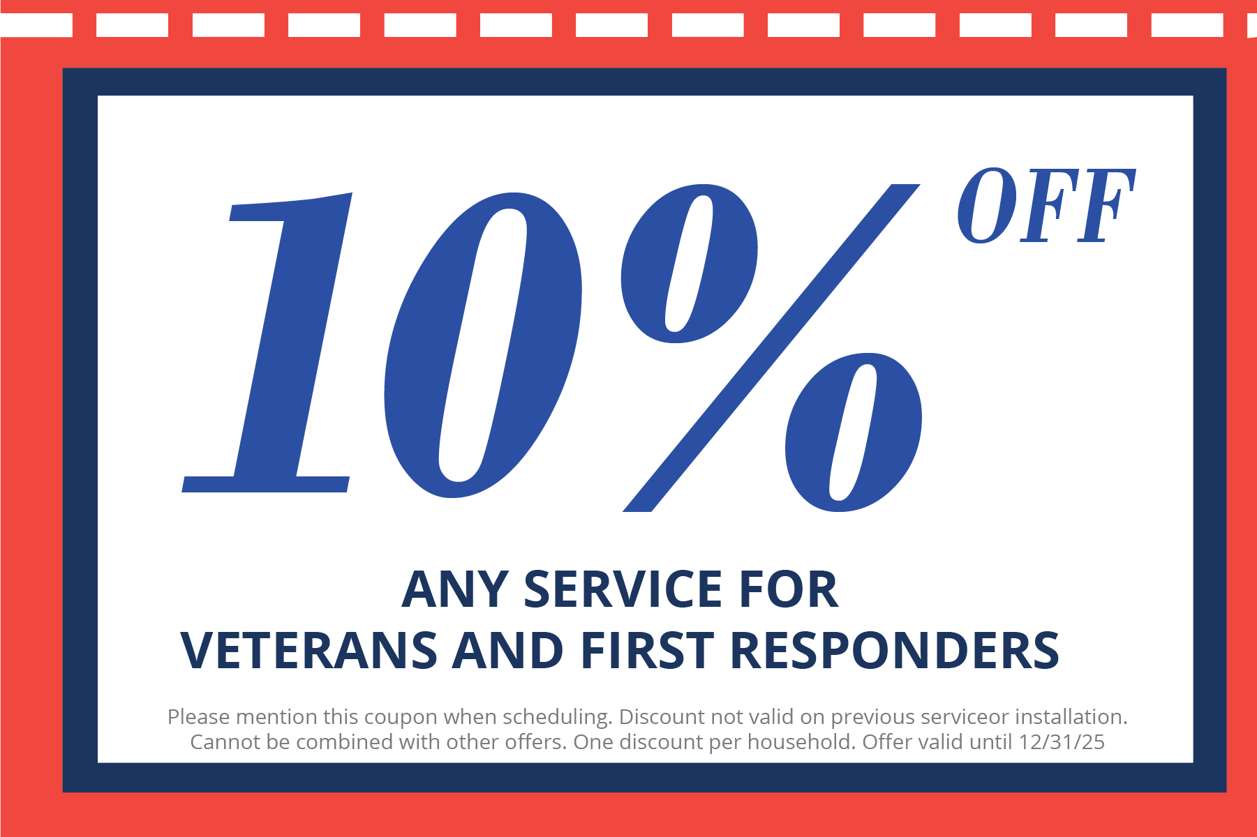 10% Off Coupon for Veterans and Frist Responders