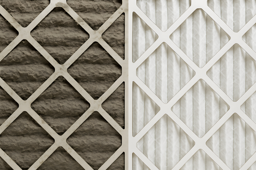 Dirty vs clean HVAC filter comparison — air quality improvement in Tampa