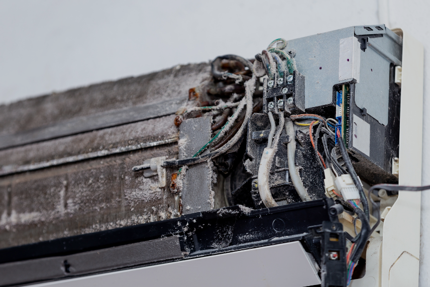 Mold growing on an HVAC evaporator coil in Tampa Bay home